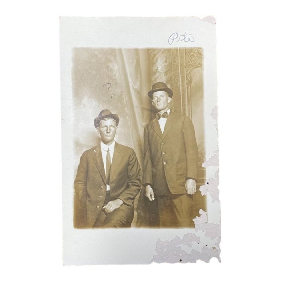 Vintage Postcard Portrait Two Men Dressed Up Non Topographical Standard B u